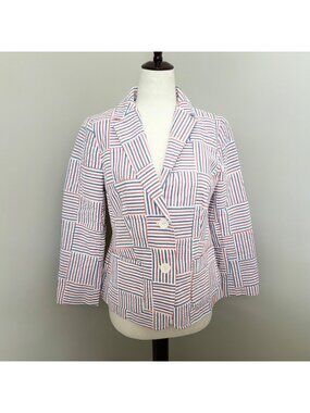 Talbots Patchwork Stripe Blazer Red Blue White Patriotic Nautical Preppy 2P
